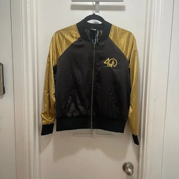 satin marigold Star Wars embroidered droid bomber jacket women's size XS - Picture 3 of 3
